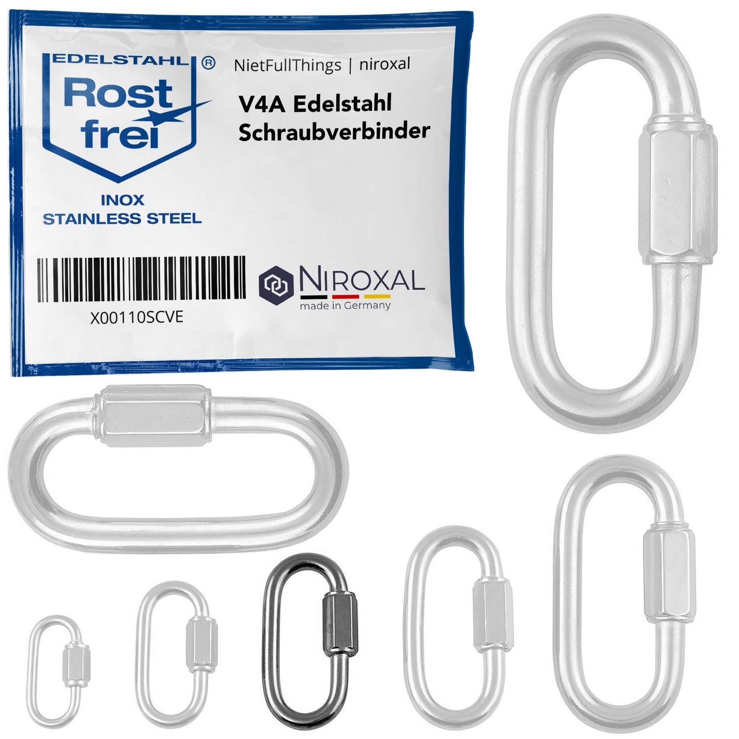 NietFullThings 5 mm Stainless Steel Quick Link Heavy Duty Screw Link Chain Connector Marine Grade V4A 316 Breaking Load 930 kg Pack of 50