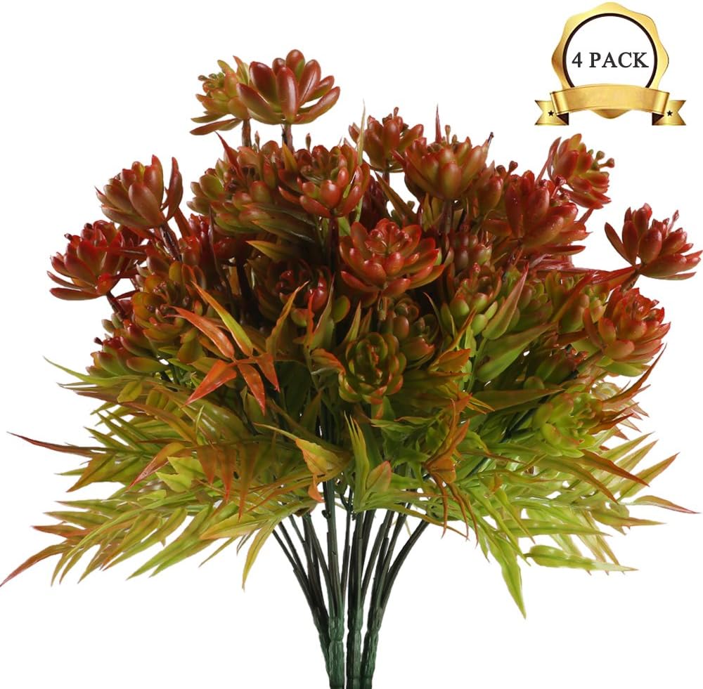 XYXCMOR 4pcs Artificial Flowers Plants Fake Succulent Bushes Faux Shrubs Plastic Bamboo Leaves Indoor Outdoor Wedding Table Centerpieces Home Kitchen Garden Bookshelf Potted Decoration