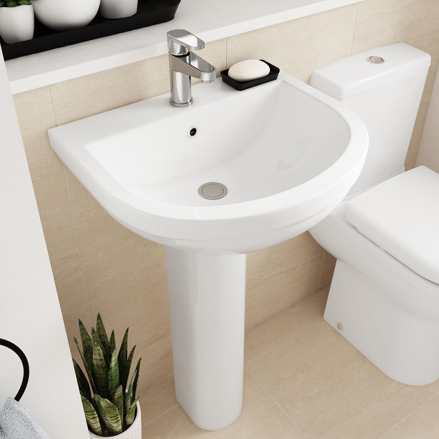 Nuie CIV002 Basin, White, Full Ped - Image 3