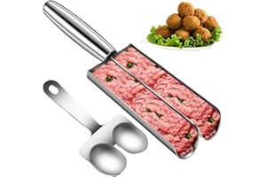 Meatball Maker Meatball Mold 2 Tube Meatball Scoop Ball Maker, Stainless Steel Meatball Master with Cutting Spade, DIY Manual