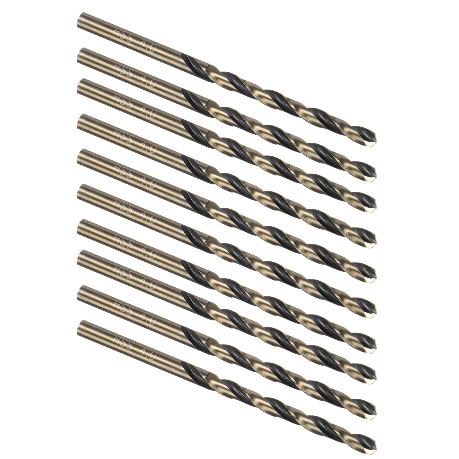 Kozelo 10PCS Twist Drill Bit - [4mm/0.16"] Titanium Nitride High-Speed Steel Round Shank Jobber Bit Set Black Gold for Metal Wood Plastic Steel Use, 50mm/1.97" Blade Length