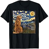 Golden Retriever Dog Van Gogh Style Starry Night T-Shirt
