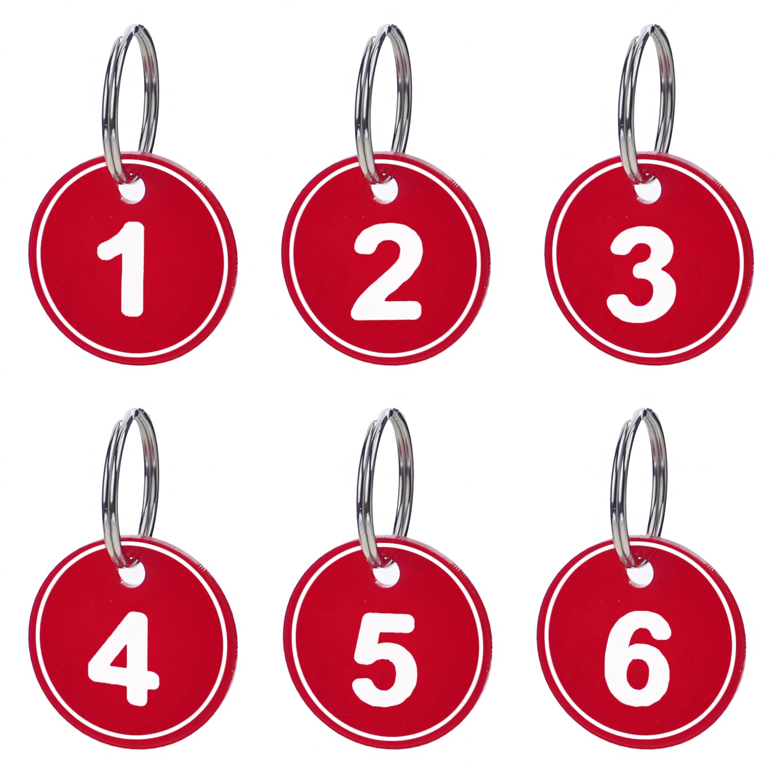 Aspire 1-50 Plastic Numbered Key Fobs Red Round Numbered Key Tags ID Number Tags with Key Ring