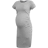 Smallshow Women's Short Sleeve Maternity Dress Ruched Pregnancy Clothes