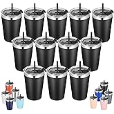 VEGOND 12oz Tumbler Stainless Steel Tumbler bulk Vacuum Insulated Double Wall Travel Tumbler with Lid and Straw Reusable Tumbler, Black 12 Pack