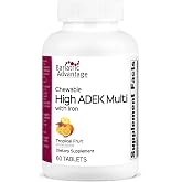 Bariatric Advantage Chewable High ADEK with Iron, Tropical Fruit, 60 Count | High Potency Vitamin A, D, E and K, Includes B-Vitamins, Chewable Multivitamin for Bariatric Patients, Tropical Fruit