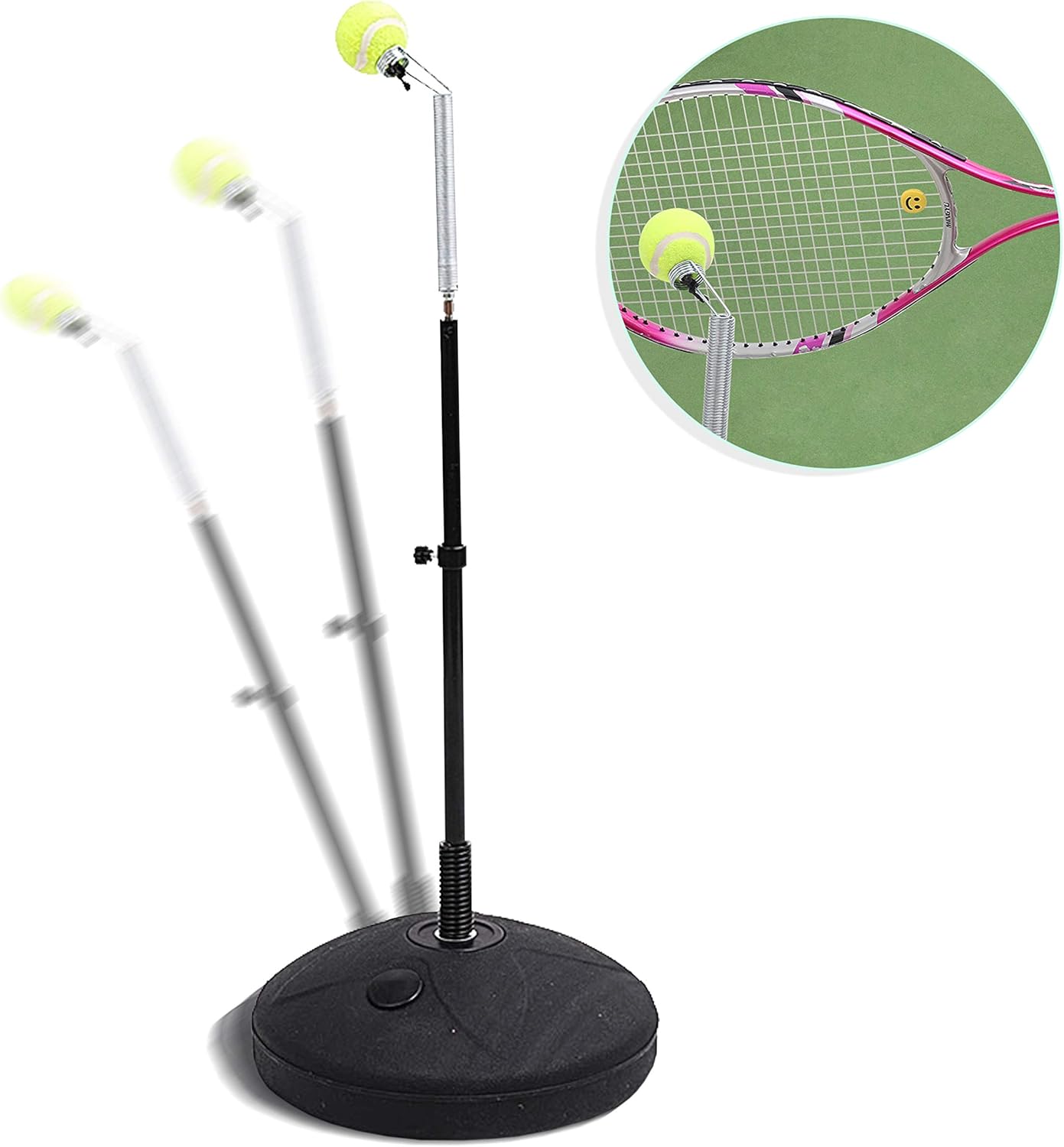 AKOZLIN Tennis Equipment, Tennis Ball Trainer, Practice Training Tool Sport Exercise, Tennis Base with A Retractable Iron and Tennis Rebound Player with Trainer Baseboard + 2 Training Ball（Black : Sports & Outdoors