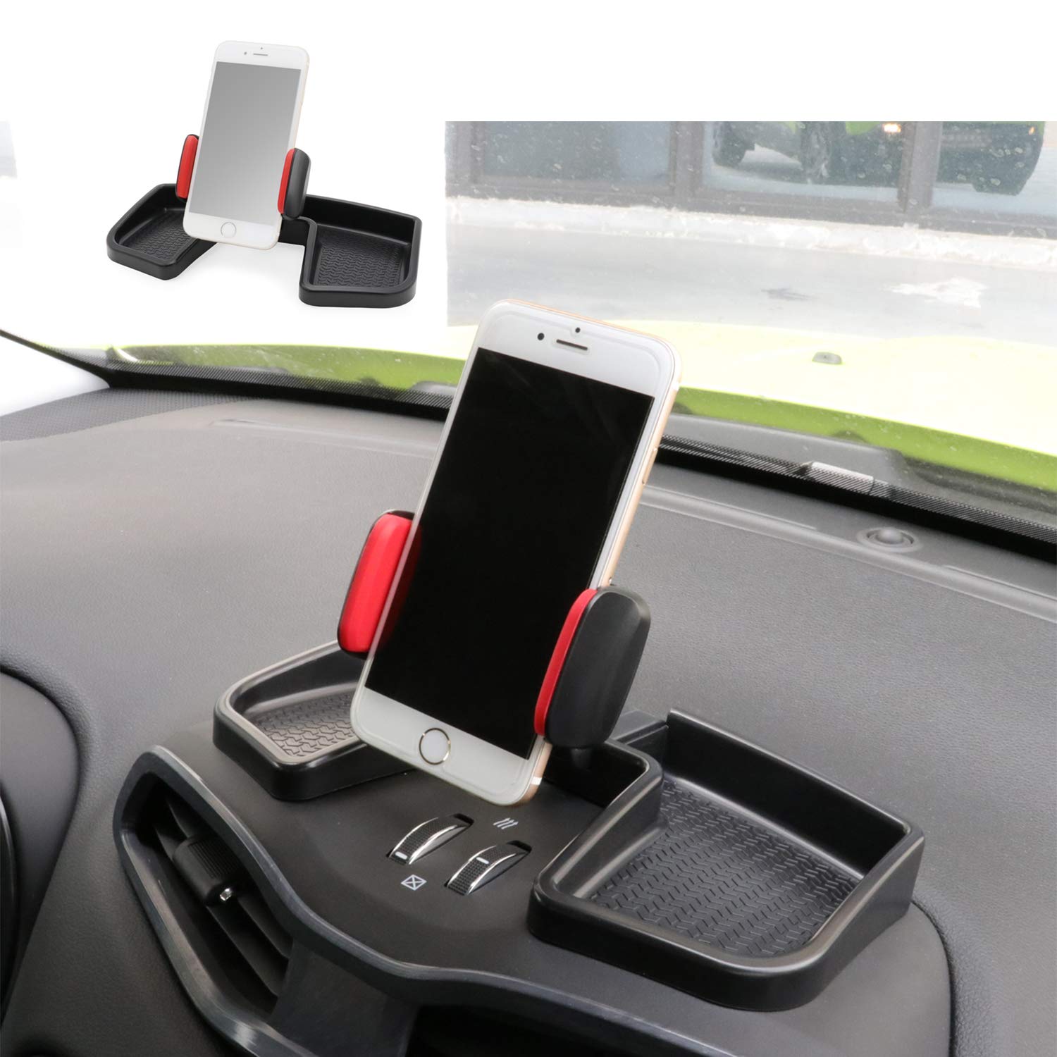 Camoo for Jeep Renegade Phone & GPS Holder 360 Degree Rotation with Storage Box Adjustable Fits Jeep Renegade 2015-2021