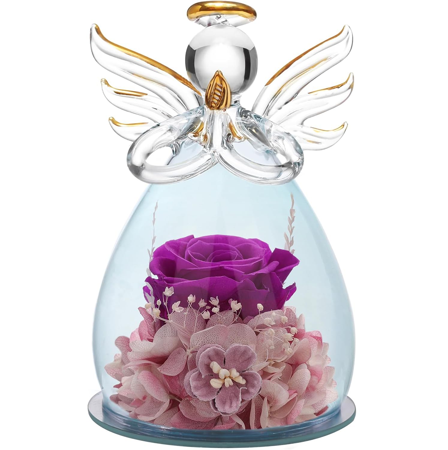 Photo 1 of ANLUNOB Preserved Flower Rose in Glass Angel Figurines Graduation Gifts Birthday Valentine's Day Christmas for Women Girlfriend Wife Mom Grandma