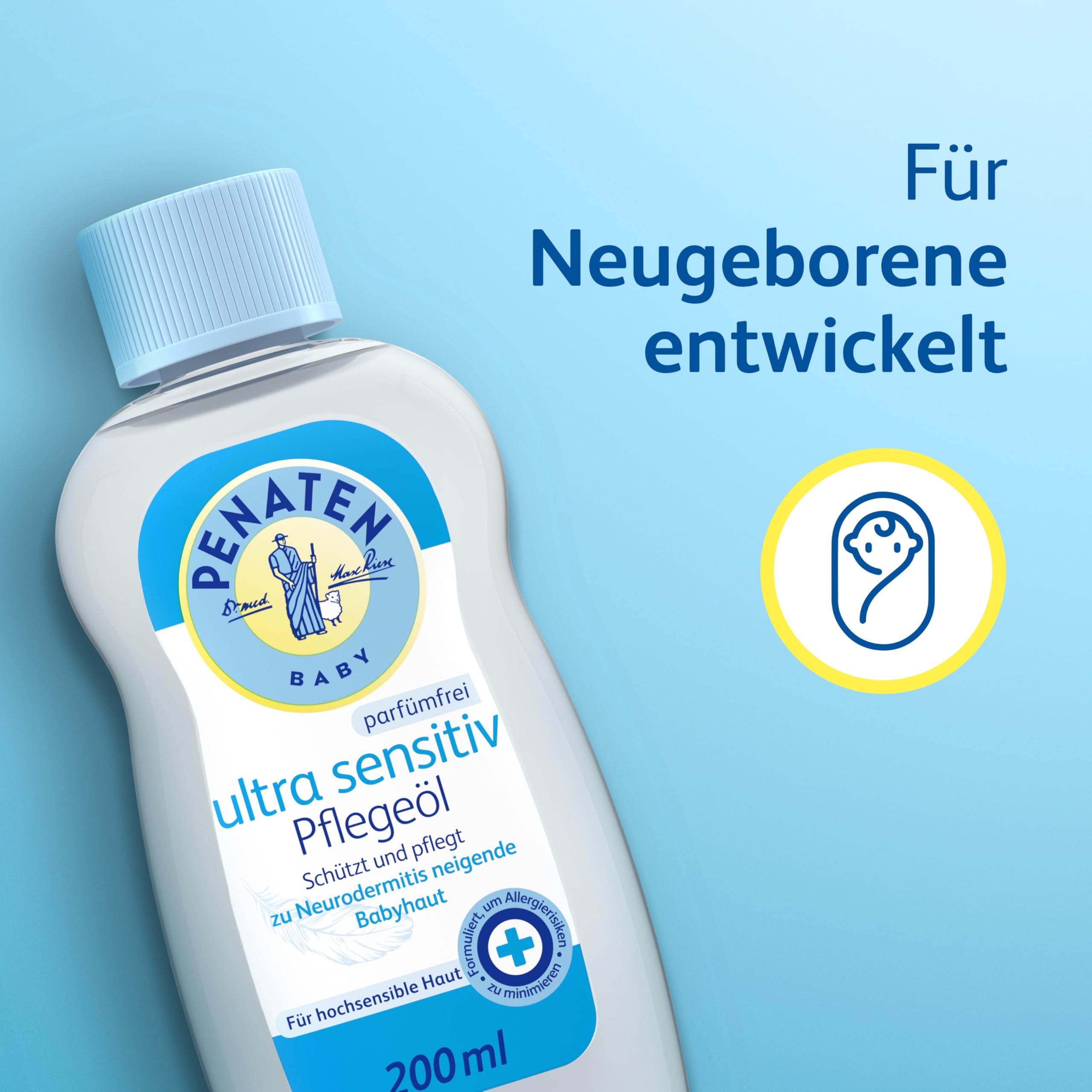 Penaten Ultra Sensitiv Pflegeöl 200 ml, schützendes Baby Massageöl und parfümfreies Babyöl für hochsensible, zu Neurodermitis neigende Babyhaut 3