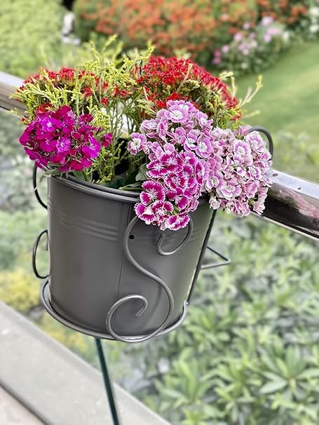 Urban Born Pots for Plants Balcony with Plant Stand and Free Flower Pot. Hanging Pot for Plants, Hanging pots, Hanging planters for Balcony (Finish Charcoal Black)