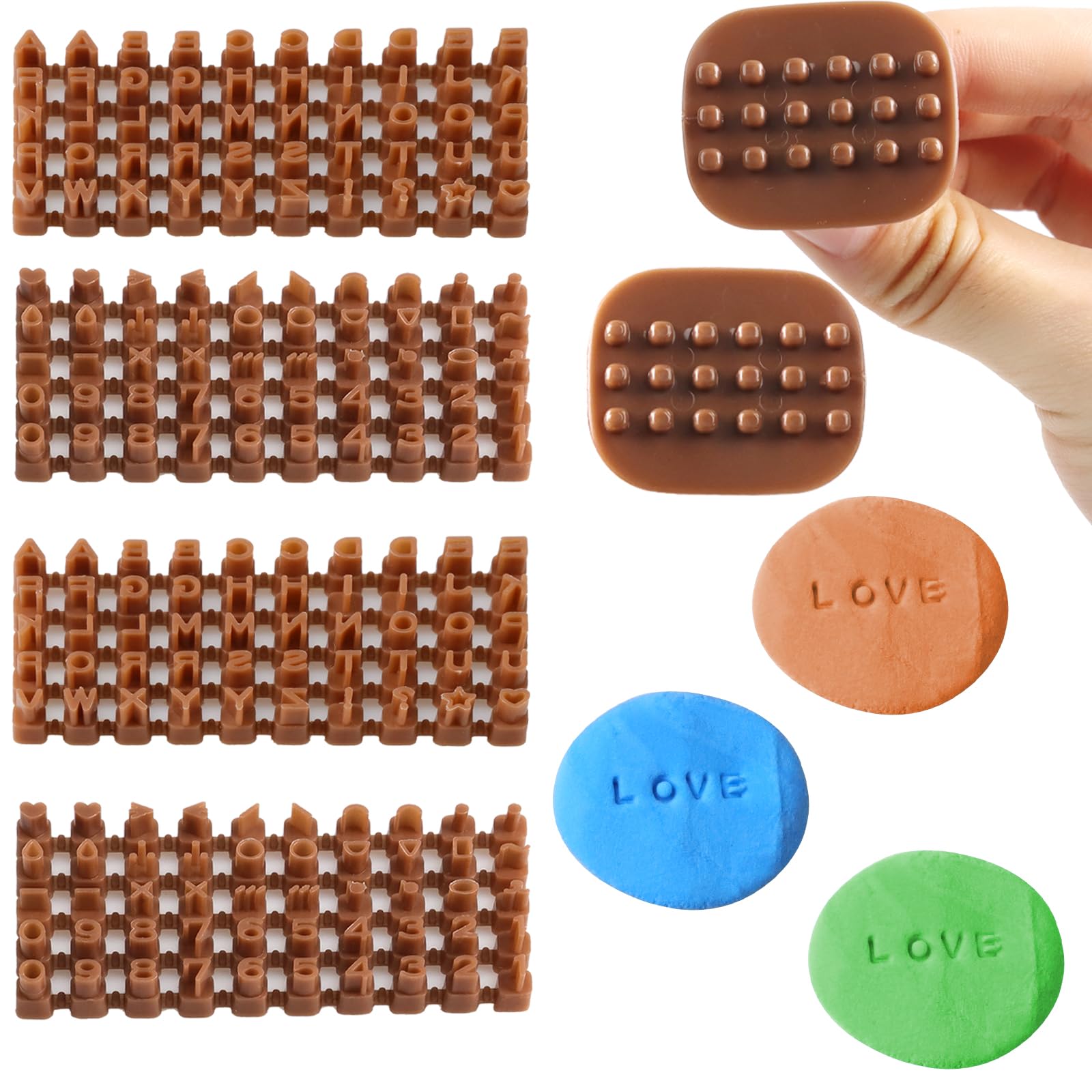 Maxqzin 2 Sets Number Stamps Letter Stamps for Clay,Clay Letter Stamps Plastic Clay Stamps for Ceramic Polymer Clay Tools DIY Embosser Mold for Cake Baking Clay (4 Pcs)