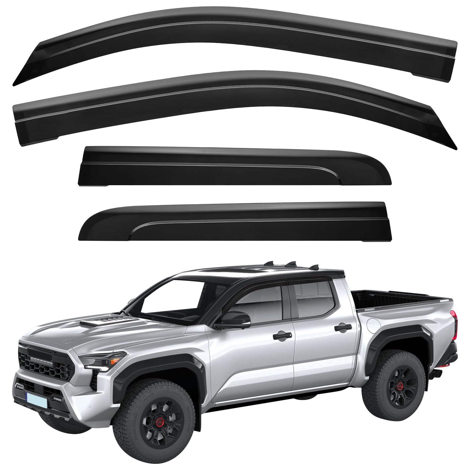 Photo 1 of (no tape) JOYTUTUS Low Profile Rain Guards Compatible with 2024 2025 Tacoma Double Cab Outside Mount Window Vent Visor Tape-On Window 
