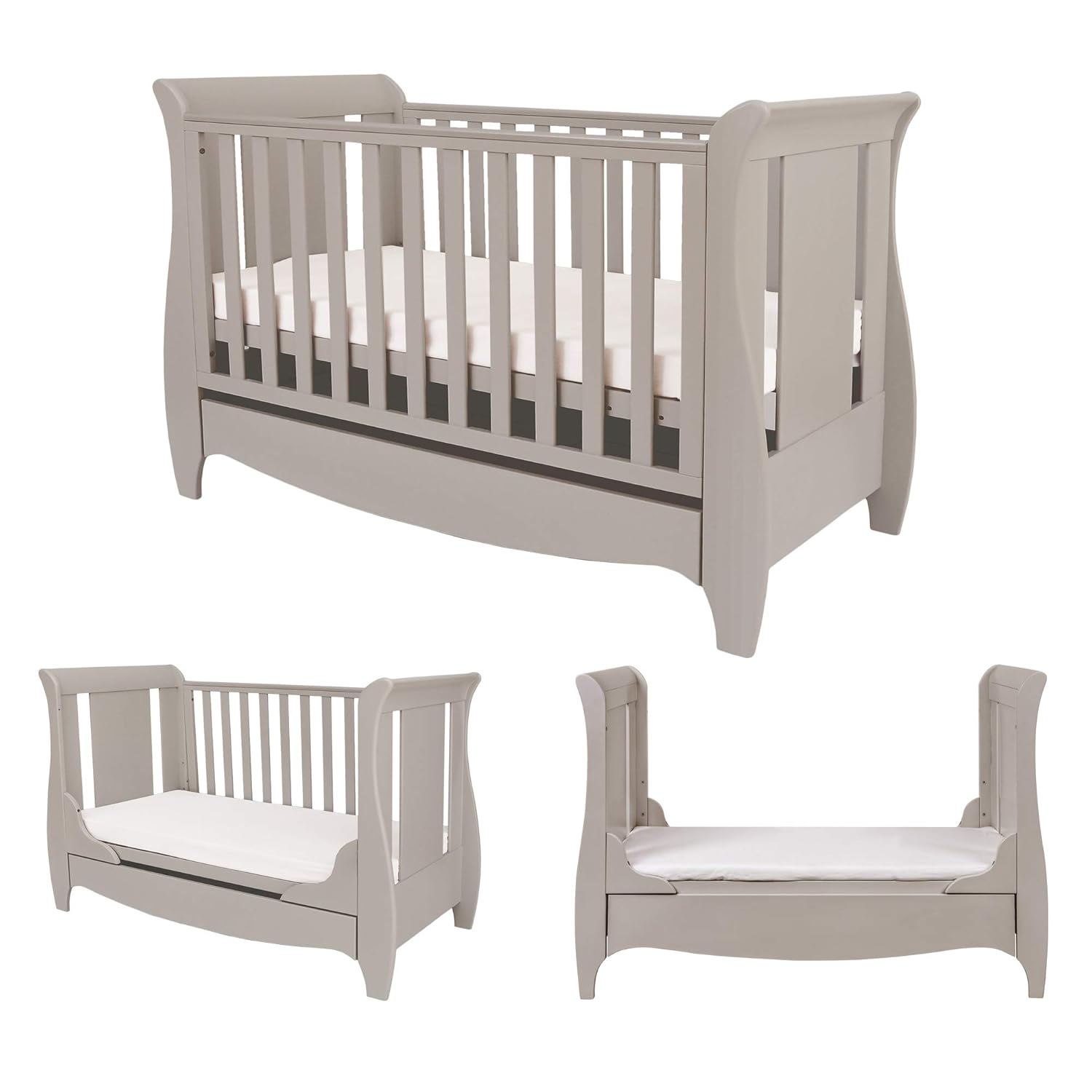 Tutti Bambini - 3 in 1 Convertible Baby Cot Bed Toddler Bed and Matching Cot Top Baby Changer White Rio Wooden Cot Bed /& Cot Top Changer