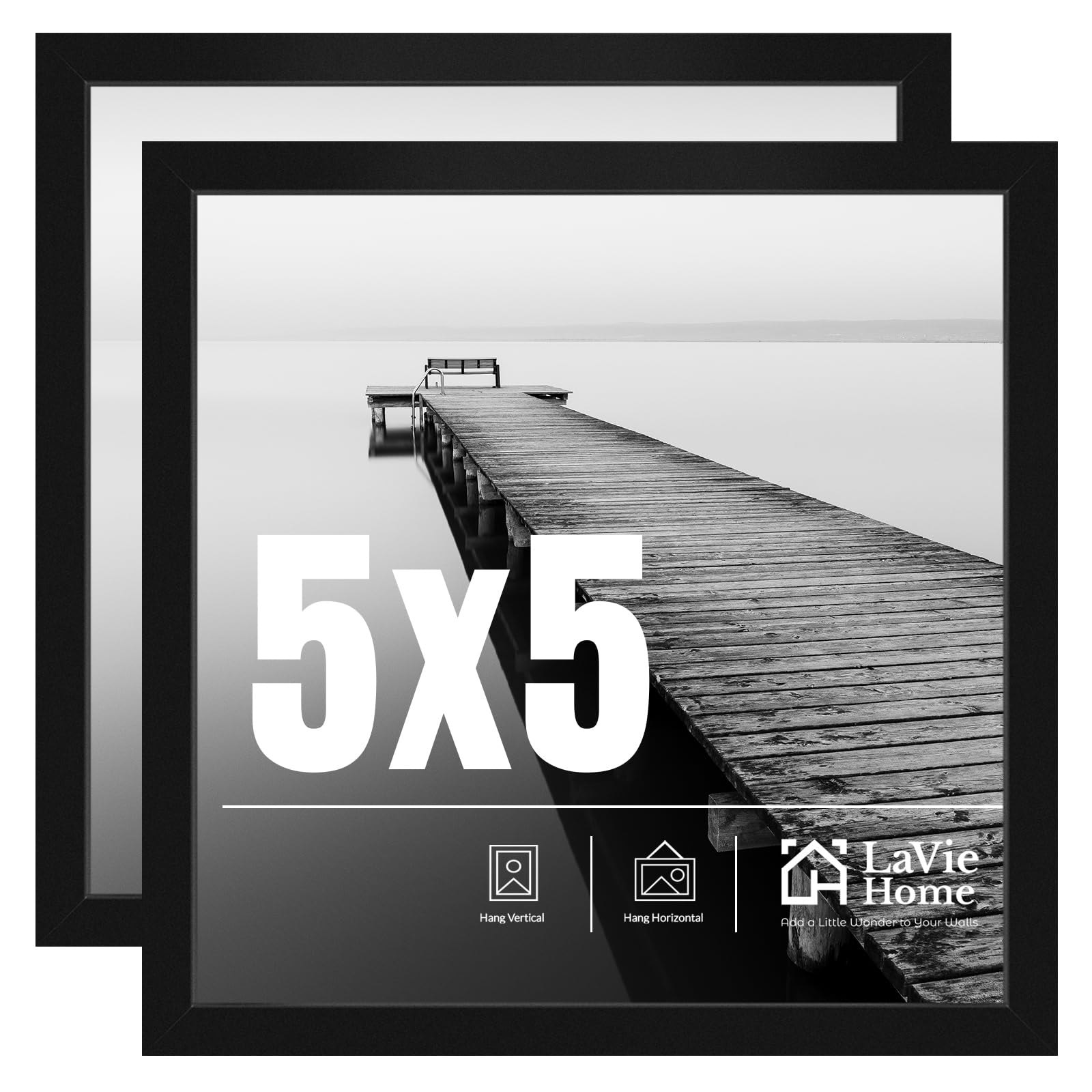 Photo 1 of LaVie Home 5x5 Picture Frame 2 pack, Display Pictures 5 x 5 Frame, 5x5 Black Photo Frame with HD Plexiglass, Picture Frames for Displaying Photos, Classic Collection