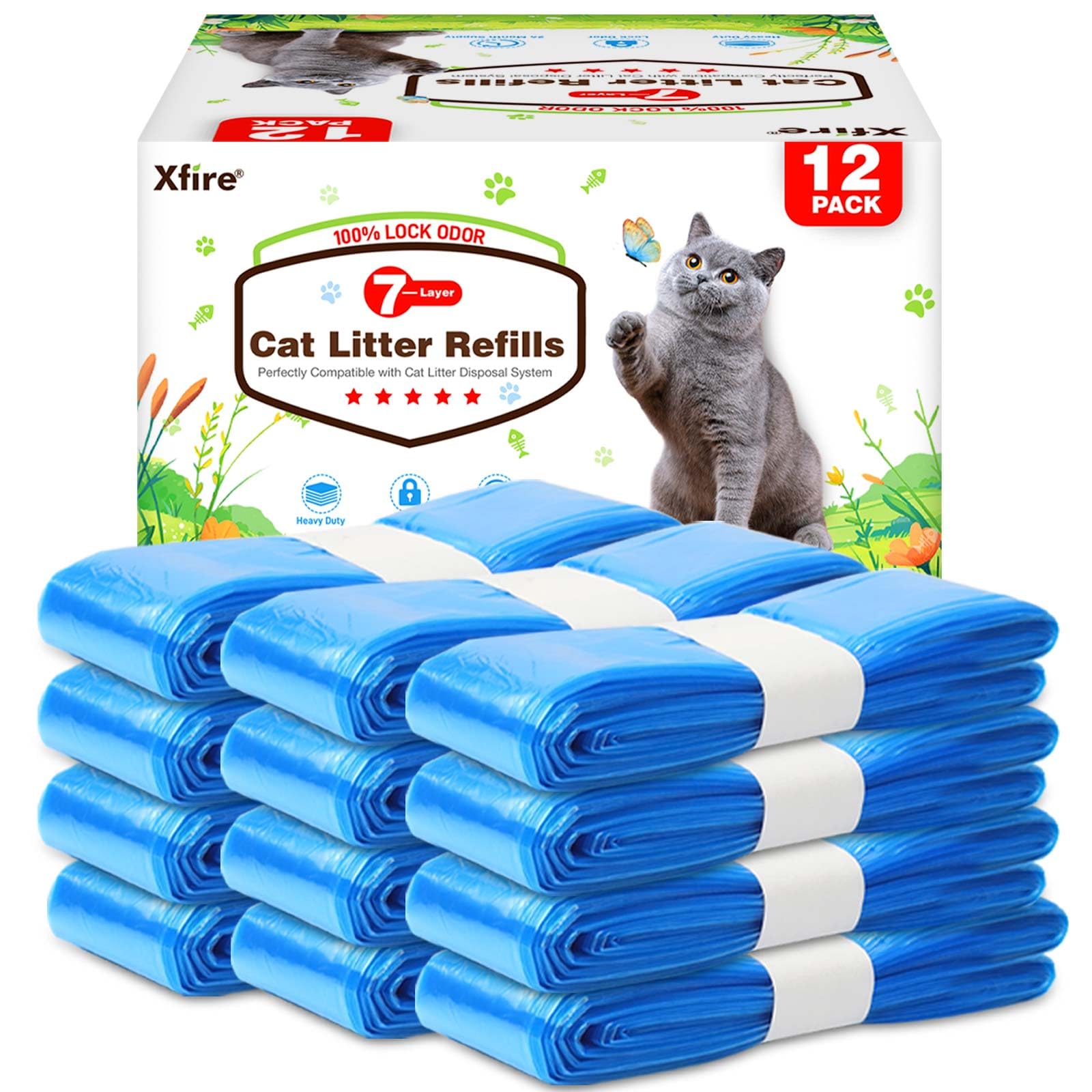 Photo 1 of 12 Pack Cat ter Refill Bags, 100% Odor Lock Litter Refills Compatible with Litter Genie XL/Plus/Standard/Pet Pail