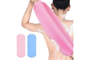 Arcjunys Exfoliating Back Scrubber for Shower Double Sideed Exfoliating Body Scrubber with Handle Exfoliating Cloth Back Wash