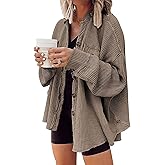 loveimgs Oversized Waffle Knit Shirt Women Fall Shacket Corduroy Long Sleeve Shirts Button Down Shirts Jacket