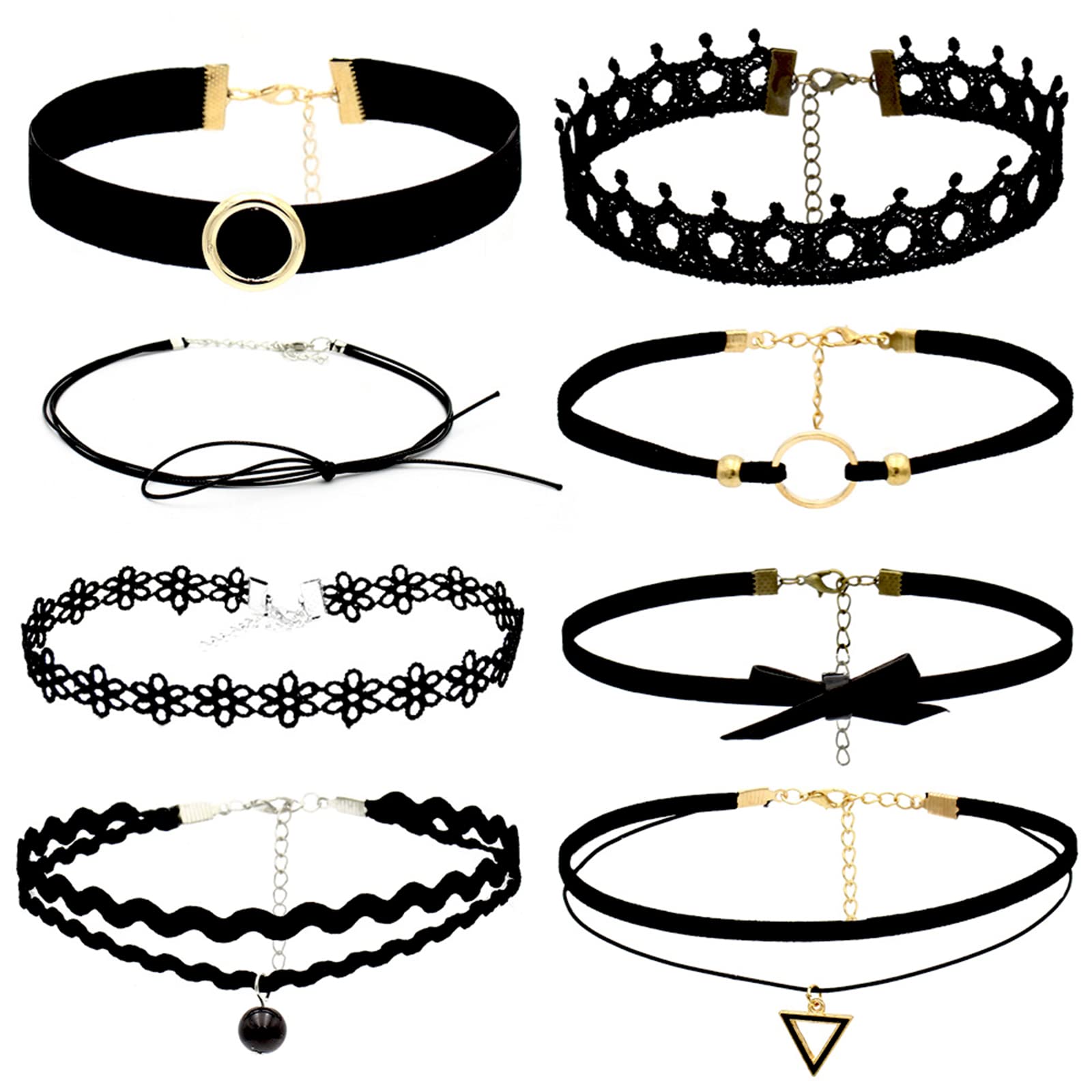 Choker Necklace Black 8 PCS Velvet Chokers Black, Black Classic Gothic Choker, Velvet Choker Set, Gothic Choker Necklaces for Women Girls, with Classic Length Adjustable