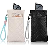 Matwsec 2PCS Double Glasses Case Soft, Sunglass Pouch with Strap, Soft Eyeglass Cases for Women Squeeze Top Sunglasses Organizer (White Black)