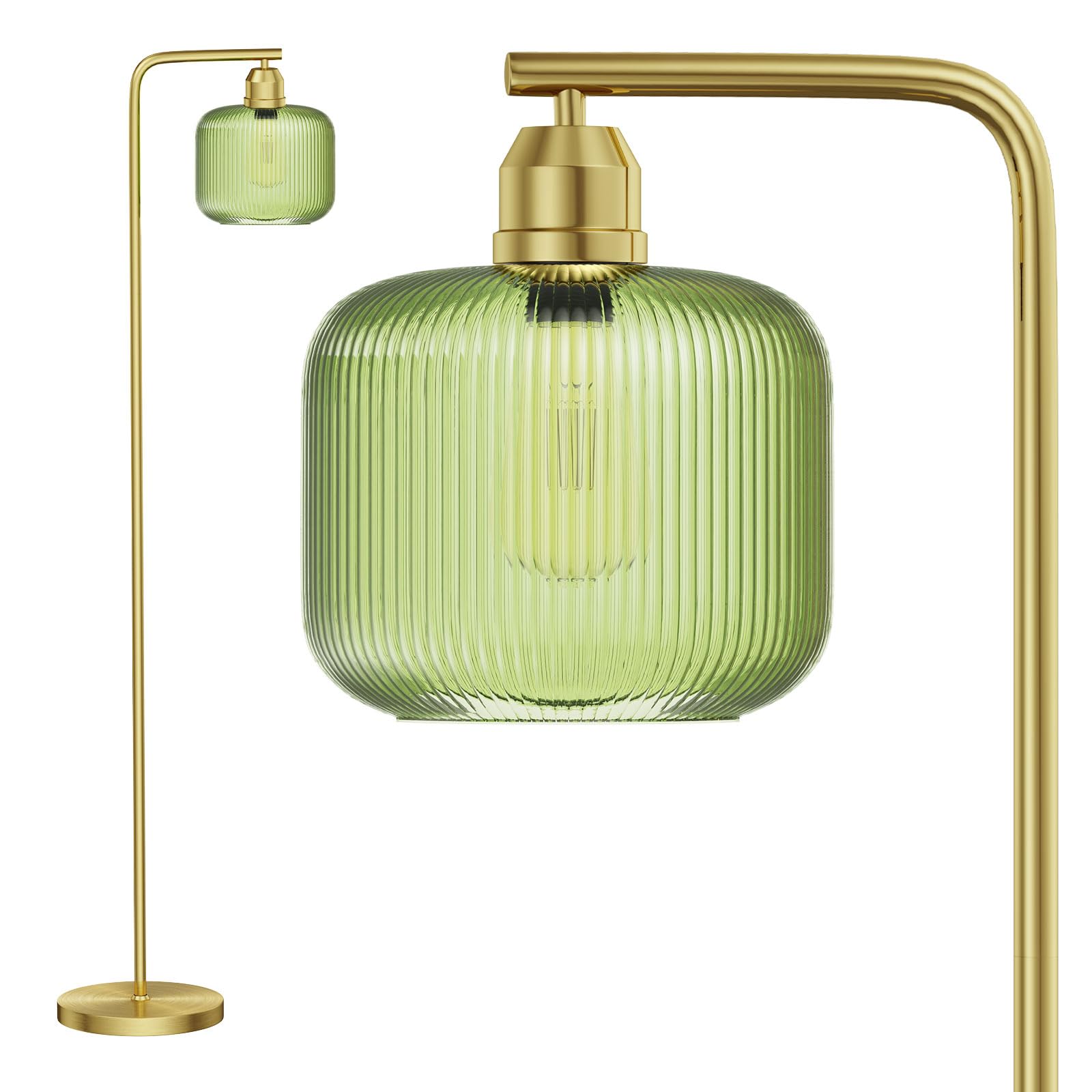 Photo 1 of **FOR PARTS ONLY**
Glass Floor Lamp for Living Room, Modern Standing Lamp with Green Ribbed Glass Lampshade and Pedal Switch, 66” Tall Lamp & Gold Floor Lamp for Bedroom Study Room,Brushed Gold(3000K LED Bulb Included)