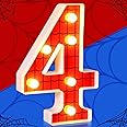 VIHOSE Spider LED Number Lights Spider Birthday Decoration Spider Light up Numbers Kids Boy Man Spider Birthday Party Supplies Marquee Night Light for Christmas Gift Birthday Baby Shower(Number 4)