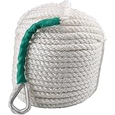 Bang4buck Three Strand Polypropylene Anchor Rope 1/2 inch 100 Feet Twisted Dockline for Boat/Sailboat/Sled Line with Thimble and 5850LB Breaking Strain (1/2 inch 100 Feet)