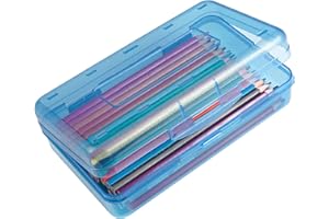 DANRONG Colored Plastic Pencil Box, Large Capacity Pencil Case, Pencil Boxs for Kids Adults, Hard Crayon Box Storage with Snap-Tight Lid for School Office Supplies (Blue)