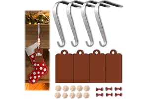 Honitra Christmas Stocking Holders for Mantle Set 4, Christmas Stocking Holder Hangers for Wall Mantle, Wooden Name Tags with Weighted Fireplace Stocking Holders for Mantle, Mantel Stocking Holders