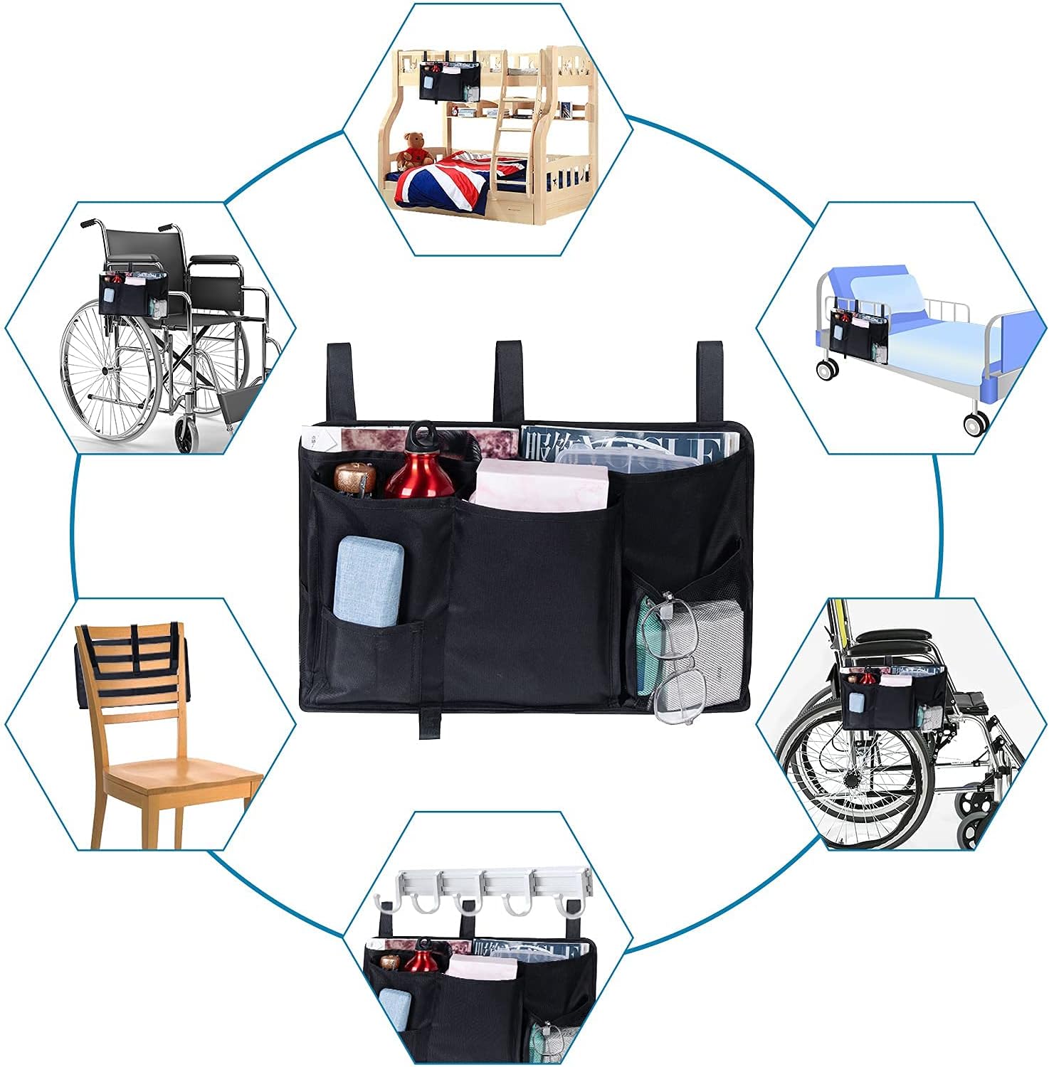 HEINSY Wheelchair Side Bag-Mobility Aid Package-Great for Electric Wheelchairs, Electric Scooter, Walker Accessories, Lightweight Nurse Bag and Organizer for Medical Chairs（Black）: Kitchen & Dining