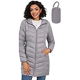 SLOW DOWN Women Lightweight Down Puffer Coat, Women Packable Hooded Mid-Length Winter puffer Jacket