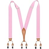 Timiot Mens Suspender Wide Leather 6 Metal Clips Adjustable Straps Y Shape