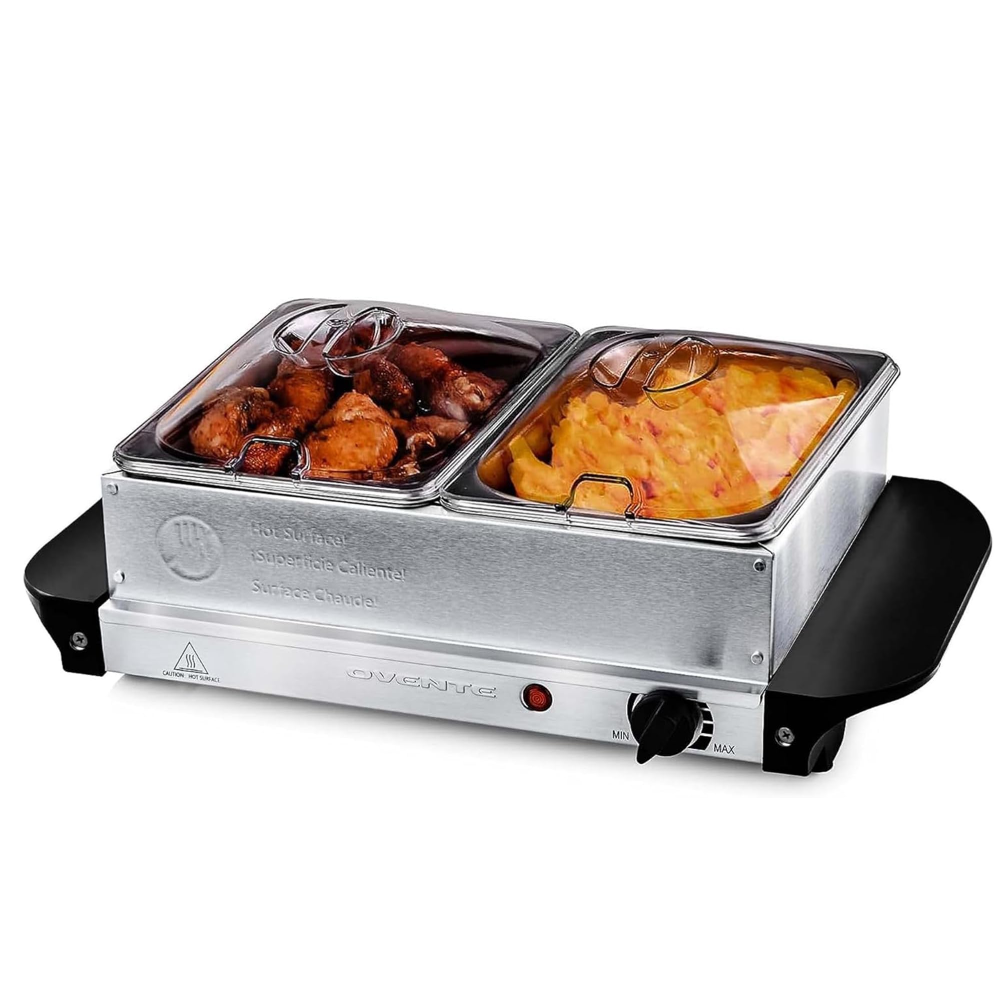 Photo 1 of OVENTE Electric Buffet Server & Food Warmer with Two 1.5 Qt Stainless Steel Chafing Dishes, Adjustable Temperature Control – Warming Tray for Parties, Dinners & Events, Silver FW152S