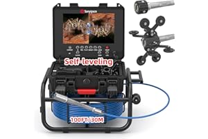 Sanyipace Sewer Camera 100FT/30M, 512Hz Sonde, Self-Leveling Drain Camera, Distance Counter, 5X Zoom, Video & Voice Recorder, 9" Screen Sewer Pipe Camera for Plumber, Plumbing Camera with 12PCS LEDs