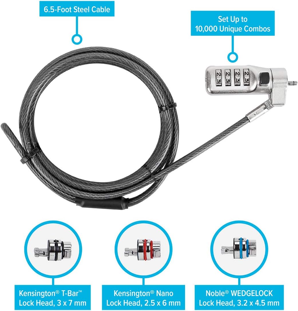 Targus DEFCON 3-in-1 Lock, Resettable Combination Retail Lock for Laptop Computer and Desktop Security Cable (ASP86RGL) - Image 4