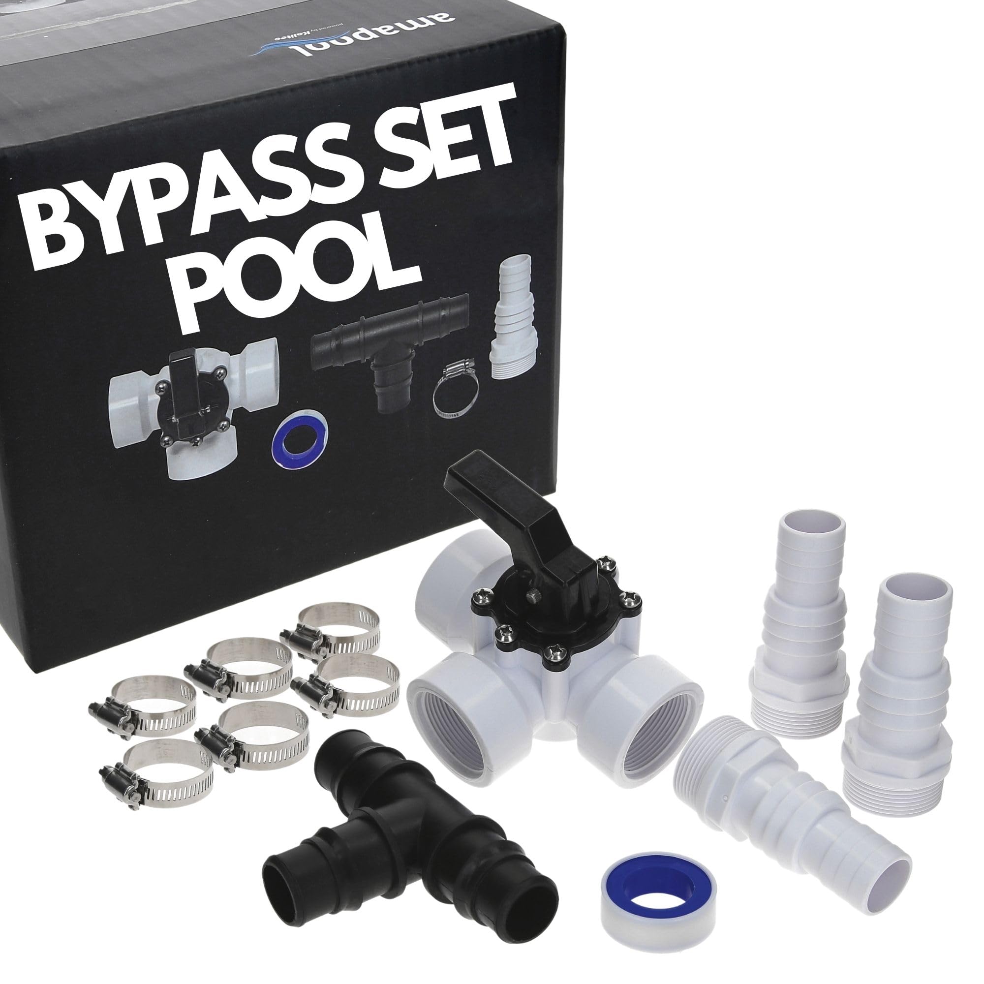 Amapool Swimming Pool Bypass Kit 12 Pieces I Kit for Pool Heating and Sand Filtration System I Valve 3 Way Pool I Swimming Pool Connection Kit I Swimming Pool Diversion Kit