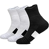 Yoknatt 3 Pack Compression Basketball Socks Performance Cushioned Athletic Crew Sports Running Cycling Sock