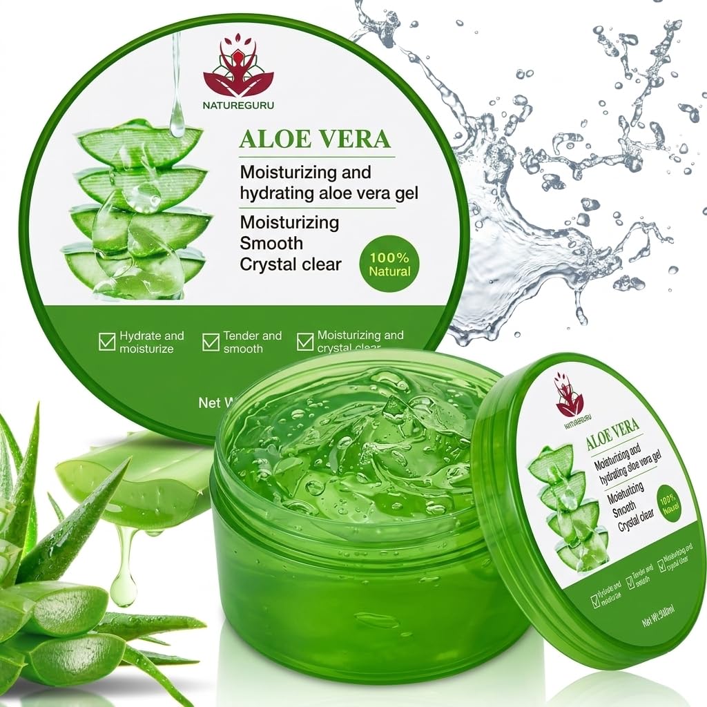 Aloe Vera Gel for Skin & Hair – 300ml Natural Hydrating Moisturizer, Soothing Gel for Sunburn, Acne, Dry Skin, After-Sun & Anti-Irritation – Crystal Clear Smooth Formula