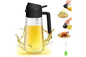 YOUSHEME 2 in 1 Glass Oil Sprayer&Dispenser,2024 New 2-in-1 Olive Oil Dispenser Bottle for Kitchen 470ml with brush,Food-grade Oil Mister Spray Bottle for Cooking, Air Fryer,Salad,BBQ(Black, 470ml)