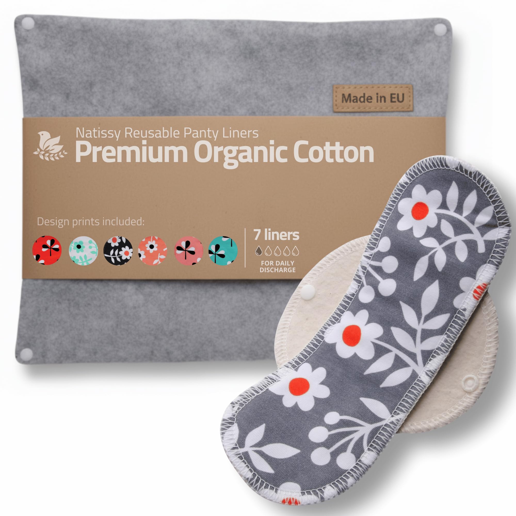 Made in EU - Ultra-Thin Reusable Panty Liners (Medium, 7-Pack) – High-Temp Washable Cloth Panty Liners for Women – Durable & Breathable Organic Cotton Keeps You Fresh & Dry for Daily Vaginal Discharge