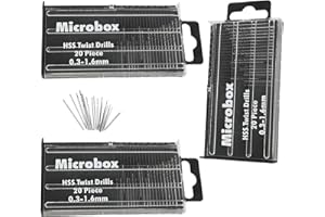 CBHOKTYUE 3 Pack 60-Piece 0.3-1.6mm Micro Mini HSS Drill Bit Set | Full-Ground Hank Twist Bits for Precision Drilling | High-Speed Steel Tools for Drills