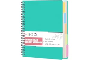 HIBOX Spiral Notebook with Tabs, 8.5x11inch Hardcover College Ruled Journals with Deviders 5 Subject Project Notebook Perforated Edges for School Office, Green