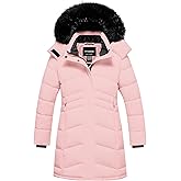 CTFASHION Girl's Winter Coats Kids Waterproof Long Puffer Jacket Thicken Fleece Lined Ski Parka with Detachable Fur Hooded