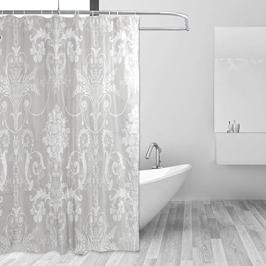Amazon Com Goepuly White Floral Texture Bathroom Curtain Fabric