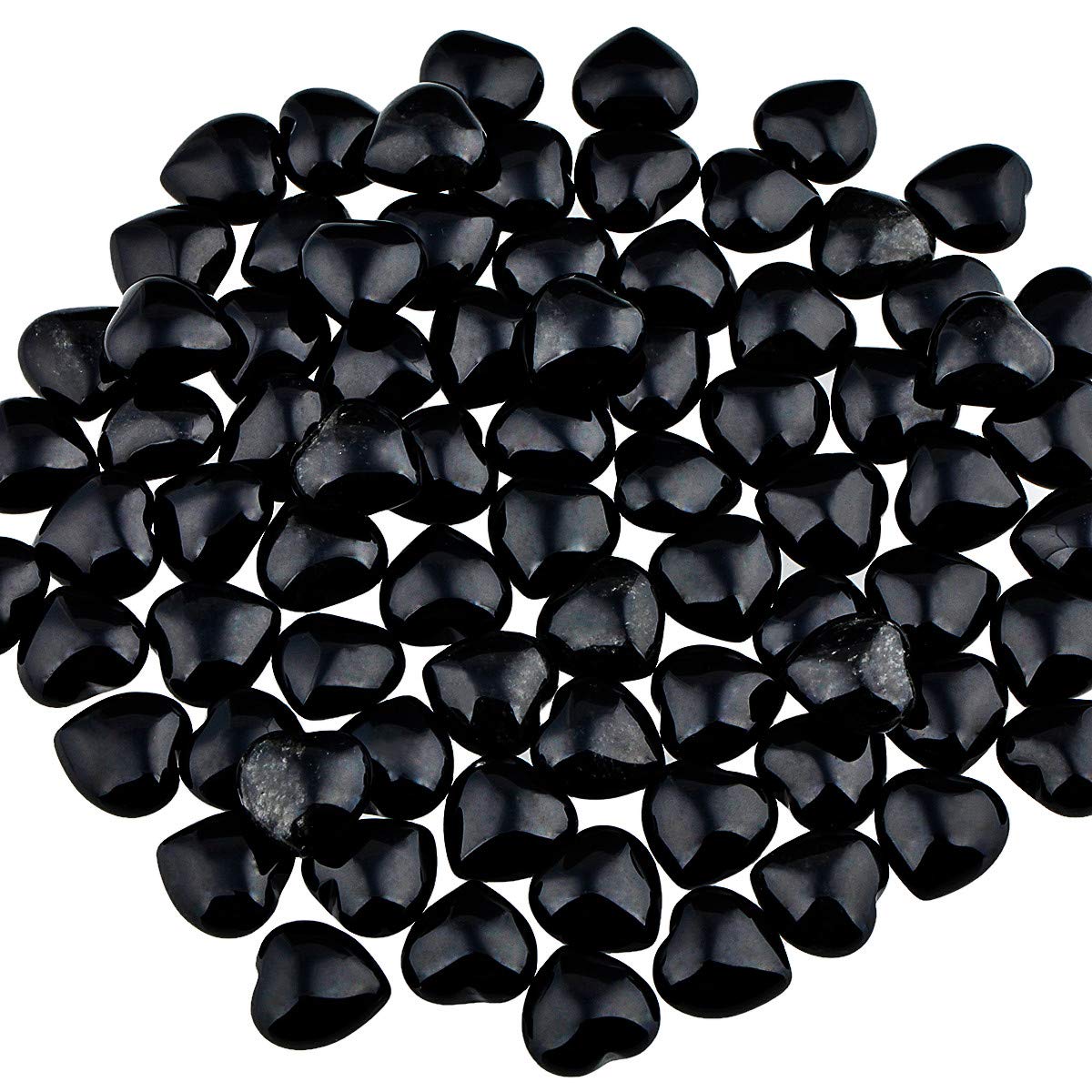 KYEYGWO Black Obsidian Puff Heart Healing Crystals Love Stone, Pocket Stones Palm Worry Stone for Reiki Meditation Balancing, 0.59" (pack of 10)