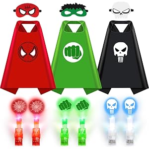 RACPNEL Glow in the Dark Superhero Capes, Halloween Costumes for Kids 3-12 | Finger Lights and Masks for Christmas, Birthday,
