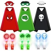 RACPNEL Glow in the Dark Superhero Capes, Halloween Costumes for Kids 3-12 | Finger Lights and Masks for Christmas, Birthday, Party, Siblings Role Play, Dress Up Fun for Boys and Girls