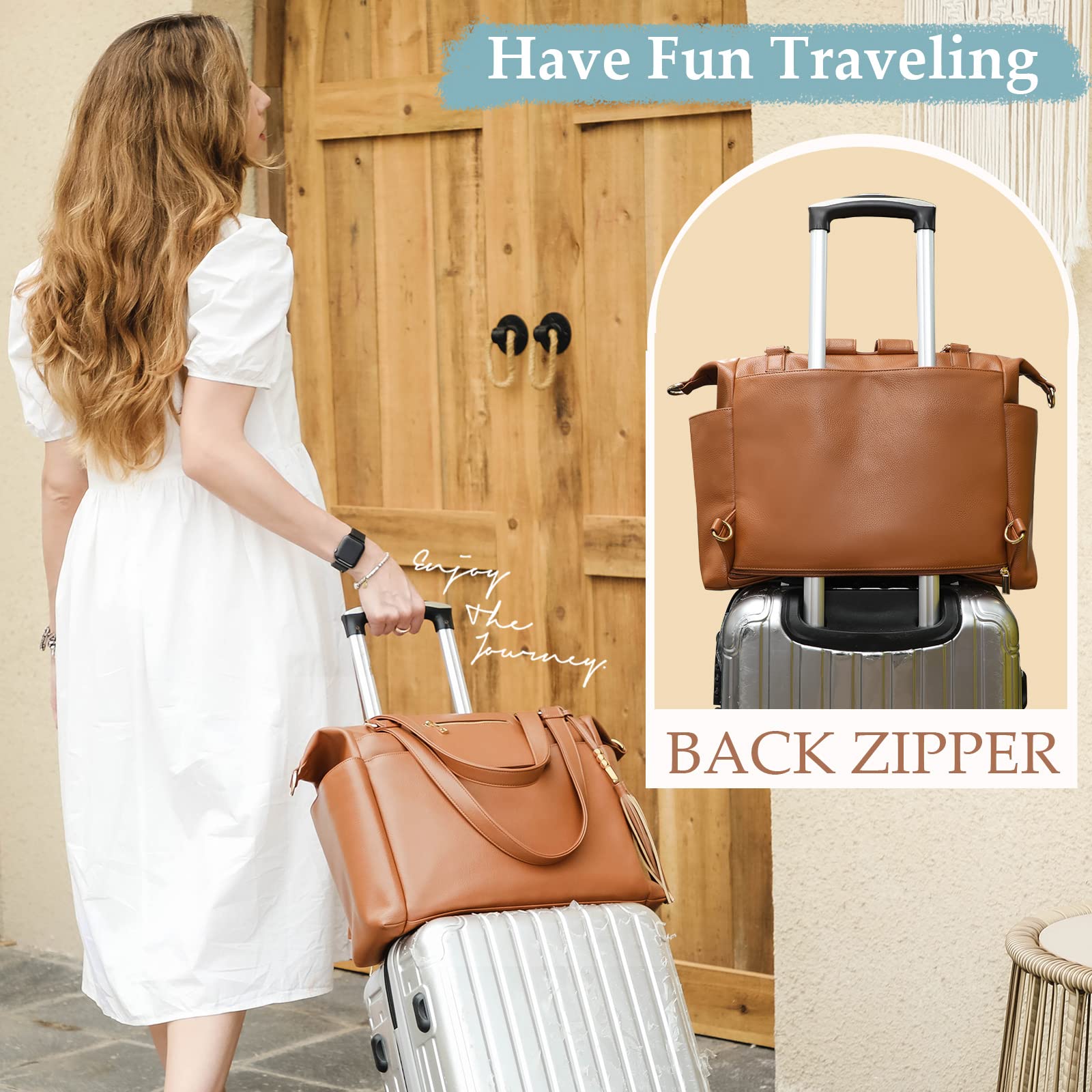 Diaper Bag Tote Leather Diaper Bag Backpack Large Baby Diaper Bag 14 Diaper Organizing Pouches,Changing Pad,Crossbody Strap,4 Insulated Pockets,Brown