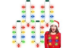 QZYL 4pcs Light Up Christmas Necklace, Colorful Christmas Accessories for Women, 9 LED Bulbs Necklaces with 3 Flash Modes, Suitable for Xmas New Year Party Favor Supplies Accessories