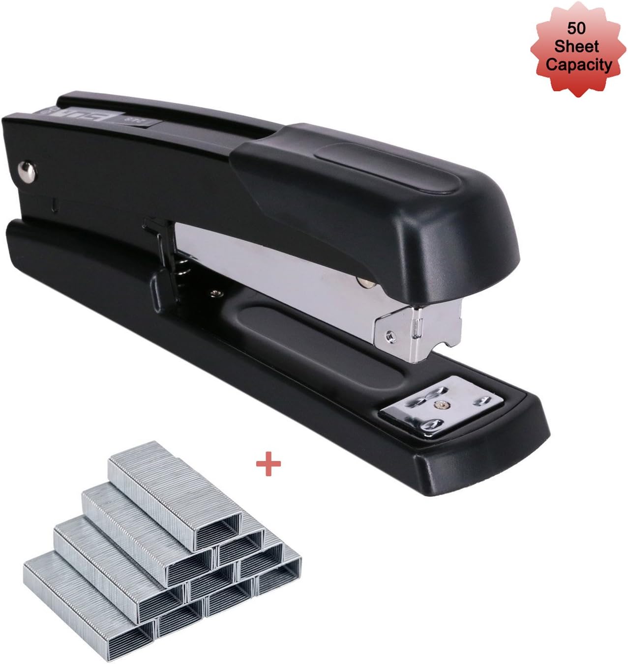LOUTOC Staplers Office Supplies with Front Loading Push Button, One Touch Stapler with 50 Sheets